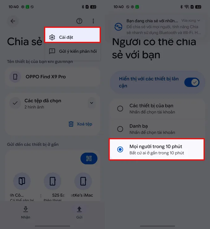 Trên OPPO và thiết bị Apple, đặt chế độ nhận file về “Mọi người”