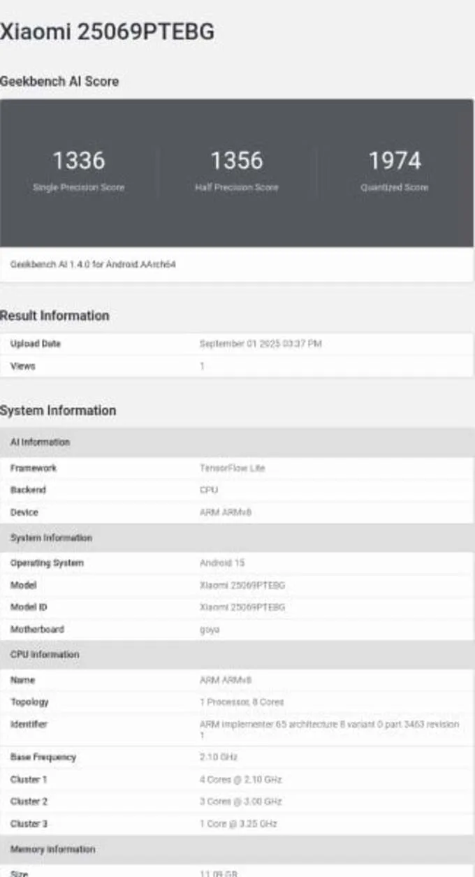 Xiaomi 15T lộ hiệu năng trên Geekbench với chip Dimensity 8400