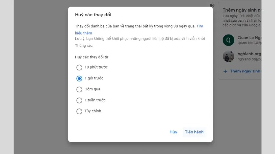 Khôi phục danh bạ đã xóa thông qua Gmail