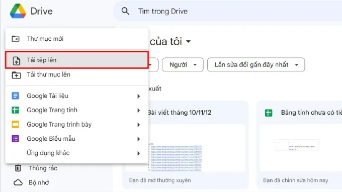 Bước 2 của cách chèn file Word vào Google Sheets