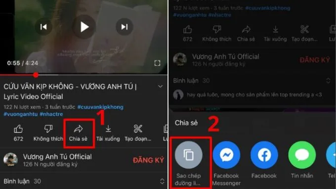 Cách sao chép đường link video Youtube