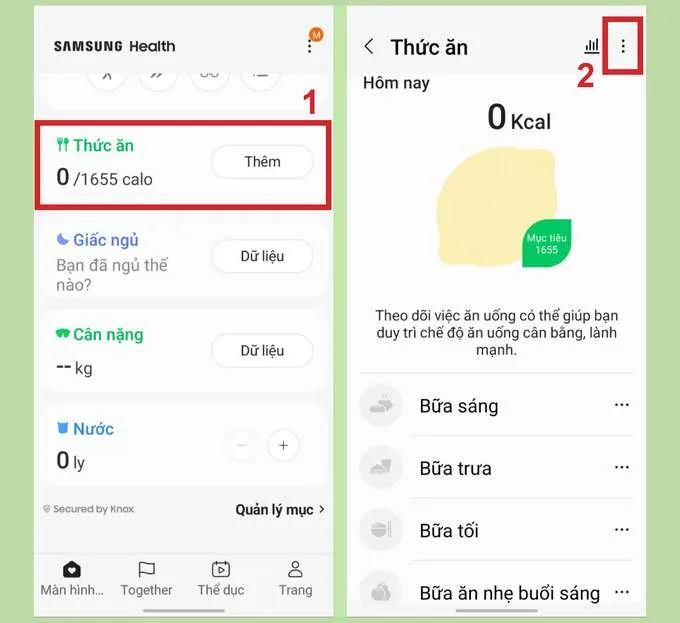 cài đặt ứng dụng Samsung Health để theo dõi thức ăn và lượng calo