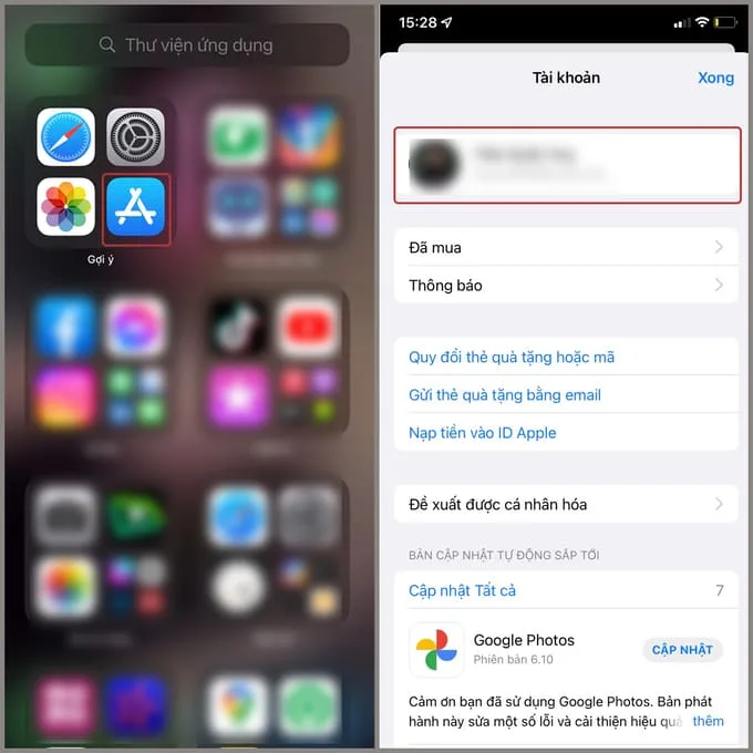 Bước 1: Mở App Store và truy cập thông tin Apple ID