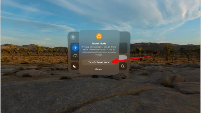 Bước 4 bật Chế đọ Du lịch trên Apple Vision Pro