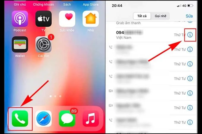 Đối với điện thoại iPhone