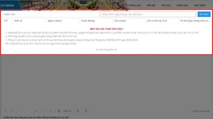 Tra cứu phạt nguội online trên website của Sở Giao thông Vận tải