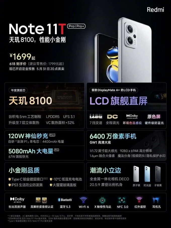 Thông số cấu hình Redmi Note 11T Pro và Redmi Note 11T Pro+