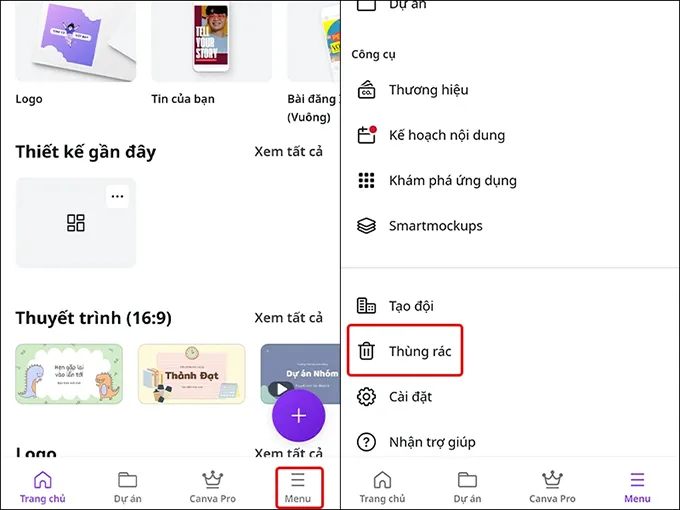 Tham khảo ngay cách khôi phục dữ liệu bị xóa trên Canva cực đơn giản: Bước 1