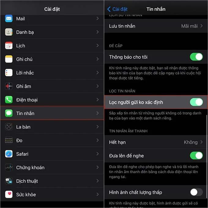 Cách chặn tin nhắn rác trên iPhone bằng tính năng 