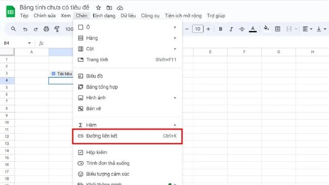 Bước 2 của cách chèn file Word vào Google Sheets dưới dạng Hyperlink