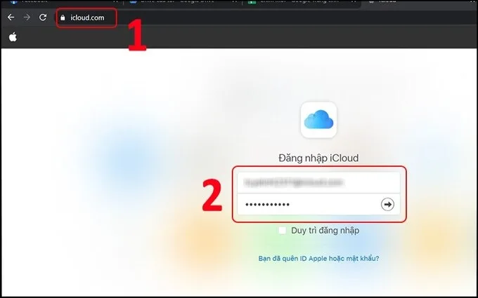 Mở trình duyệt trên máy tính, truy cập icloud.com
