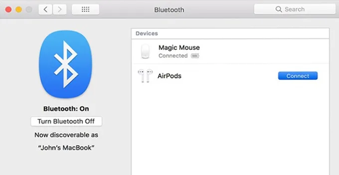 Kiểm trả kết nối AirPods và Macbook