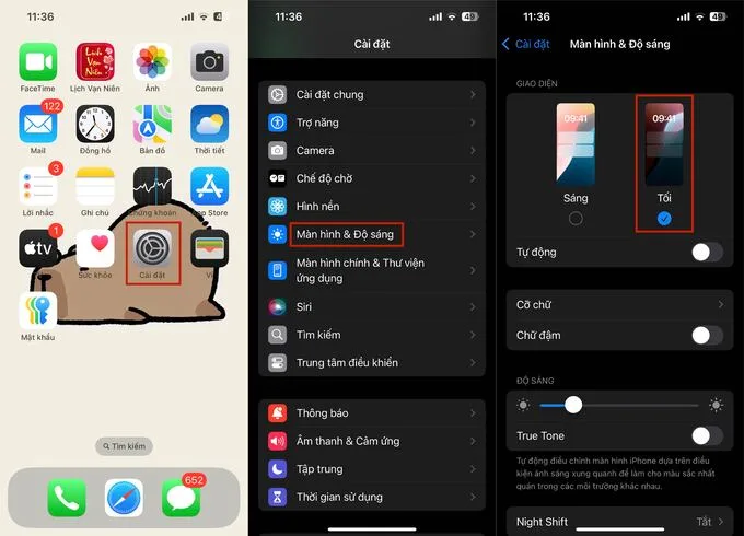 Cách bật chế độ tối iPhone từ Cài đặt