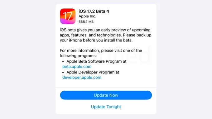 Apple phát hành iOS 17.2 beta 4