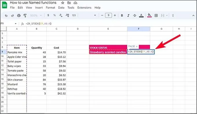 Cách sử dụng hàm được đặt tên trong Google Sheets đơn giản