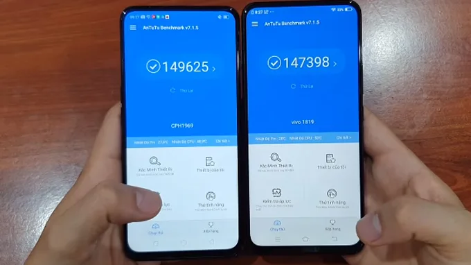 Cả 2 điện thoại Oppo F11 Pro và Vivo V15 đều có cấu hình ngang nhau