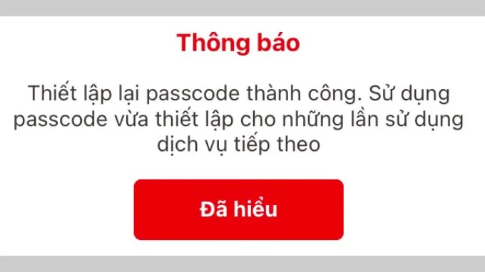 Thông báo đổi passcode VNeID thành công