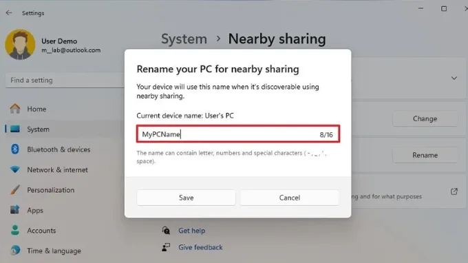 Cách thay đổi tên máy tính Win 11 bằng Nearby Sharing