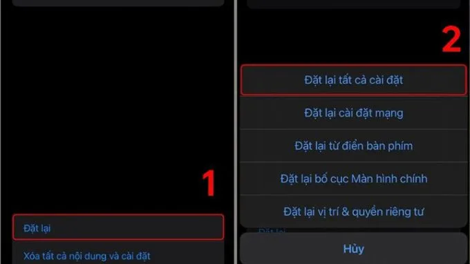 Đặt lại tất cả cài đặt iPhone