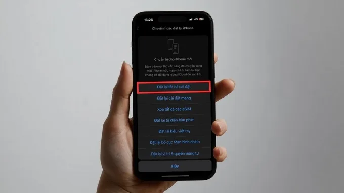 Đặt lại tất cả cài đặt