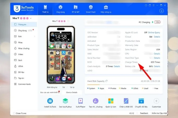 Cách kiểm tra số lần sạc iPhone trên máy tính, laptop