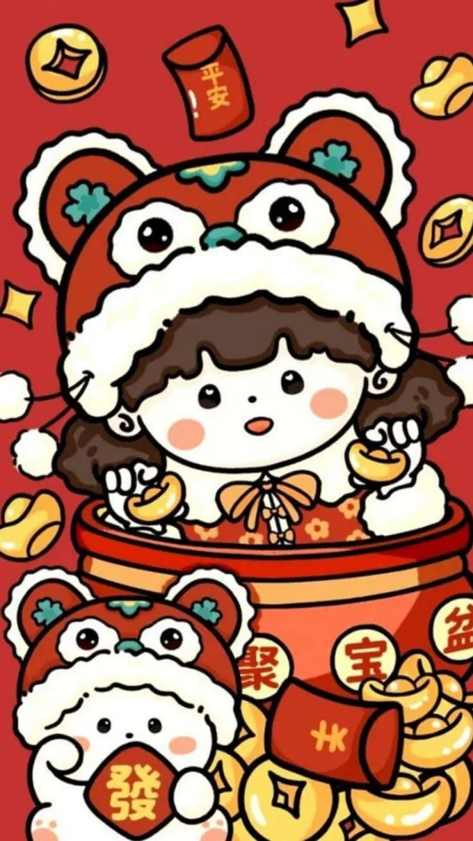 Hình nền Tết hoạt hình, dễ thương