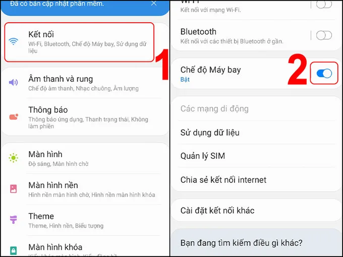 Bật/ tắt chế độ máy bay trong Cài đặt