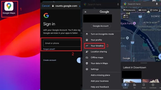 Kiểm tra vị trí bằng Timeline trên Google Maps
