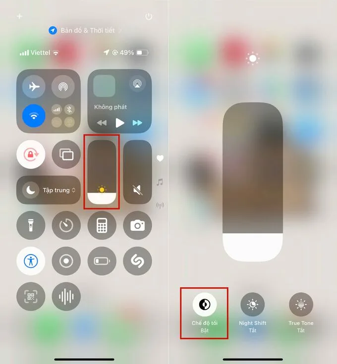 Cách bật chế độ tối iPhone từ Trung tâm điều khiển