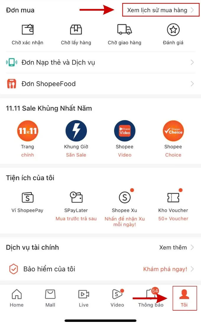 Kiểm tra thông tin đơn hàng trên ứng dụng Shopee