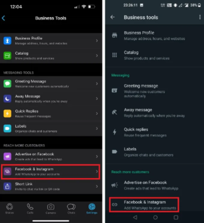 cách liên kết WhatsApp với Facebook và Xóa qua ứng dụng WhatsApp Business bước hai