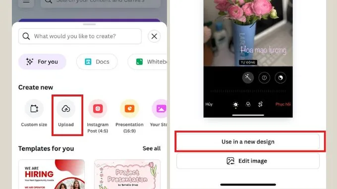 Chọn ảnh cần thêm chữ lên Canva