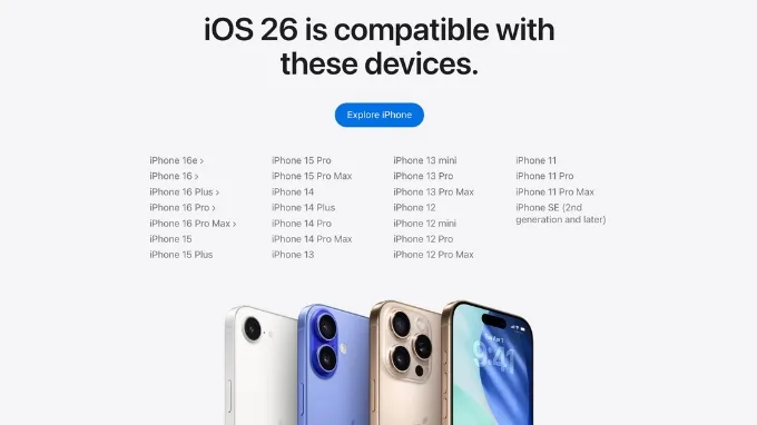 Danh sách iPhone hỗ trợ iOS 26