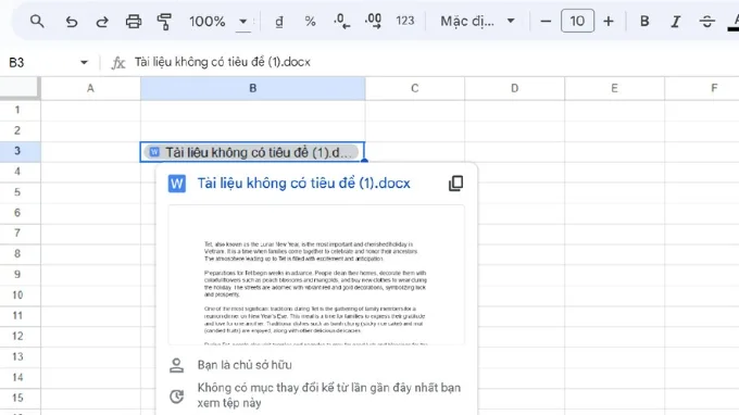 Bước 8 của cách chèn file Word vào Google Sheets