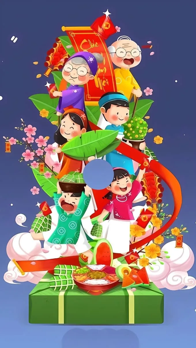 Hình nền Tết chủ đề gia đình sum vầy