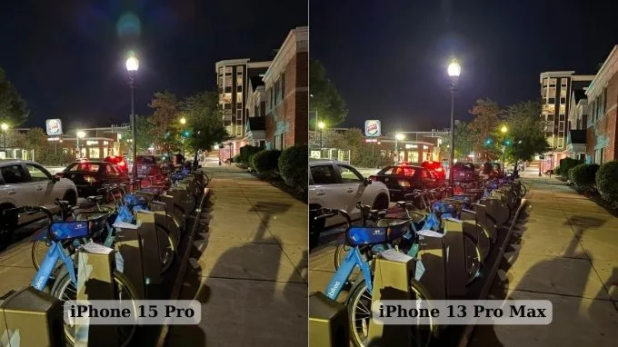 Ảnh chụp ban đêm của iPhone 15 Pro và iPhone 13 Pro Max