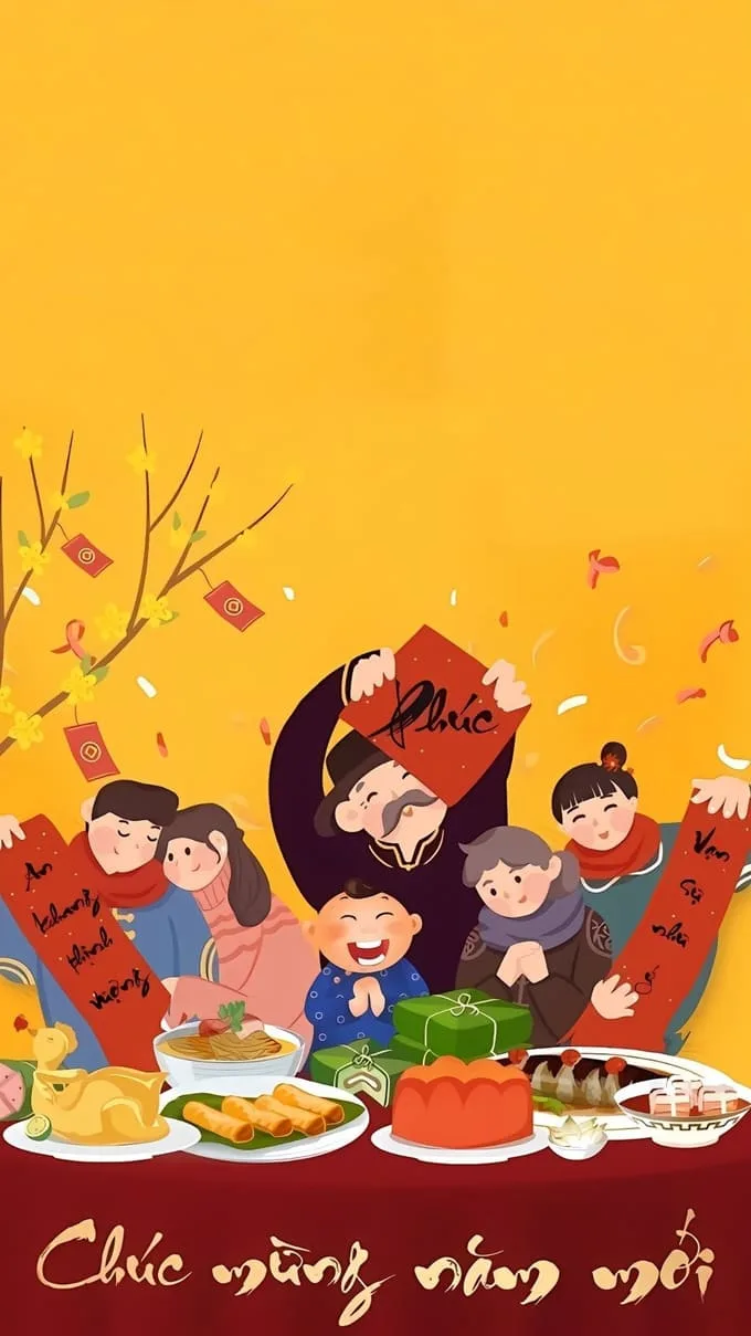 Hình nền Tết chủ đề gia đình sum vầy