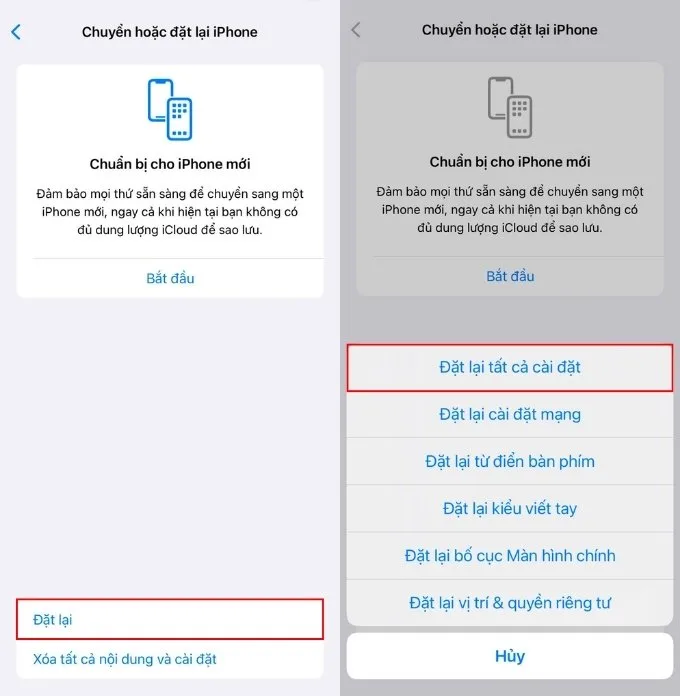 Khôi phục toàn bộ cài đặt hệ thống