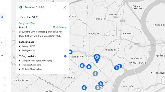 Tìm trạm sạc xe điện trên website