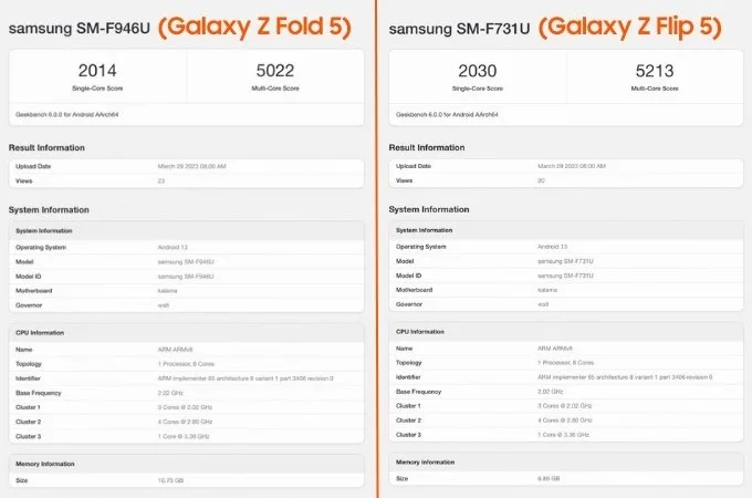 Galaxy Z Fold 5 và Galaxy Z Flip 5 lộ điểm Geekbench cực ấn tượng