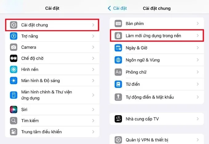 Tắt làm mới ứng dụng trong nền