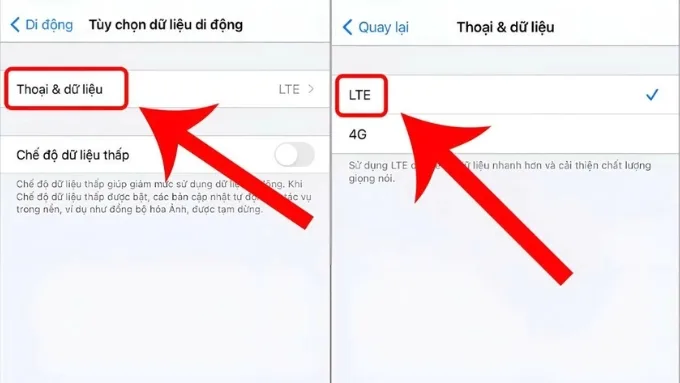 Trong mục Dữ liệu di động chọn Tuỳ chọn dữ liệu di động