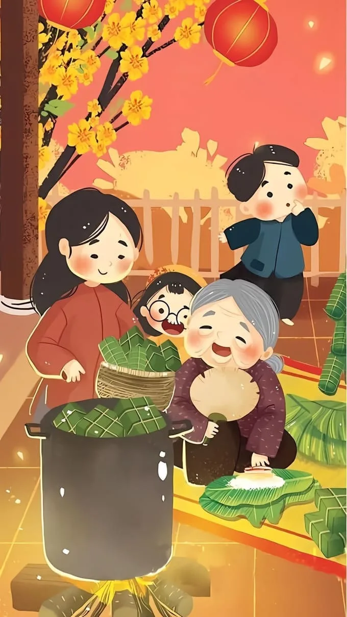 Hình nền Tết chủ đề gia đình sum vầy
