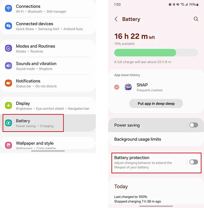 Bật chế độ bảo vệ pin trên Galaxy Z Flip 6