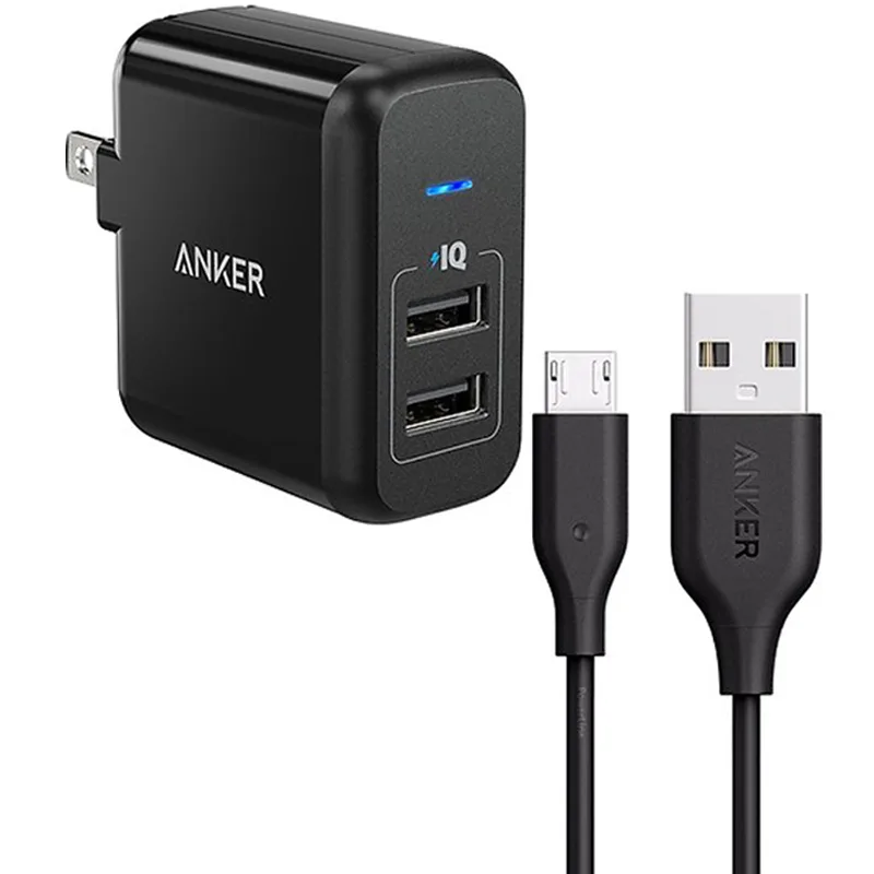 Sạc 2 Cổng Anker PowerPort 2 - 24W + Cáp Micro USB 0.9m - hình ảnh sản phẩm