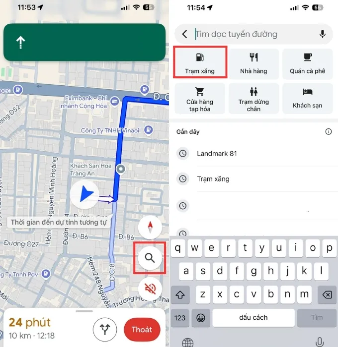 Cách tìm cây xăng gần nhất dọc tuyến đường trên Google Maps